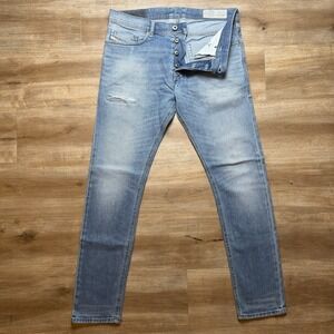 Diesel Tepphar Jeans Men 32x30 Blue Slim Carrot Stretch Light Wash Distressed